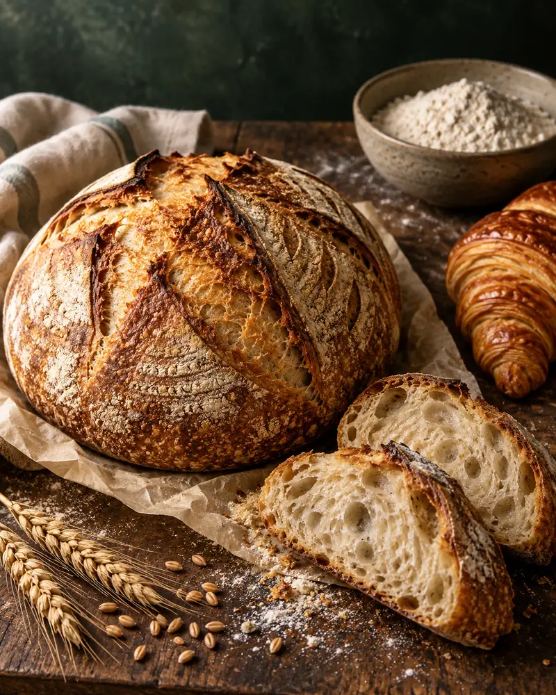 Brot, Croissant und Mehl als Beispiel für das Backhandwerk – KI-generiertes Symbolbild